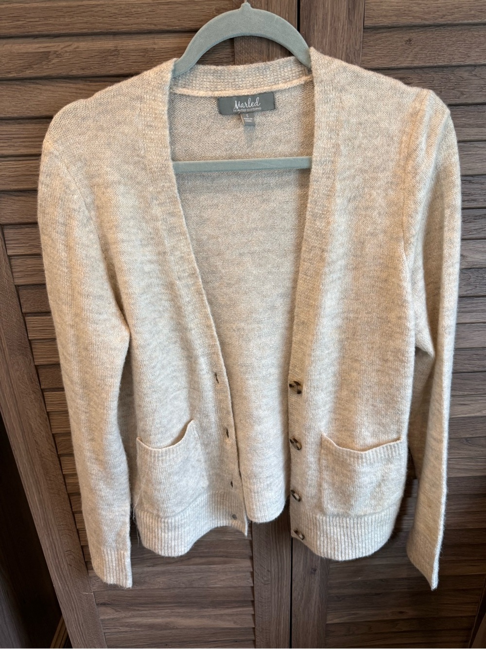 Marled Neutral Beige Open-Front Pocket Cardigan